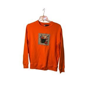 Holiday additions, women’s orange, embroidered Halloween sweatshirt, so small vi